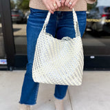 Ellery Mixed Woven Hobo Bag - Silver-130 ACCESSORIES-Moda Luxe-July & June Women's Fashion Boutique Located in San Antonio, Texas