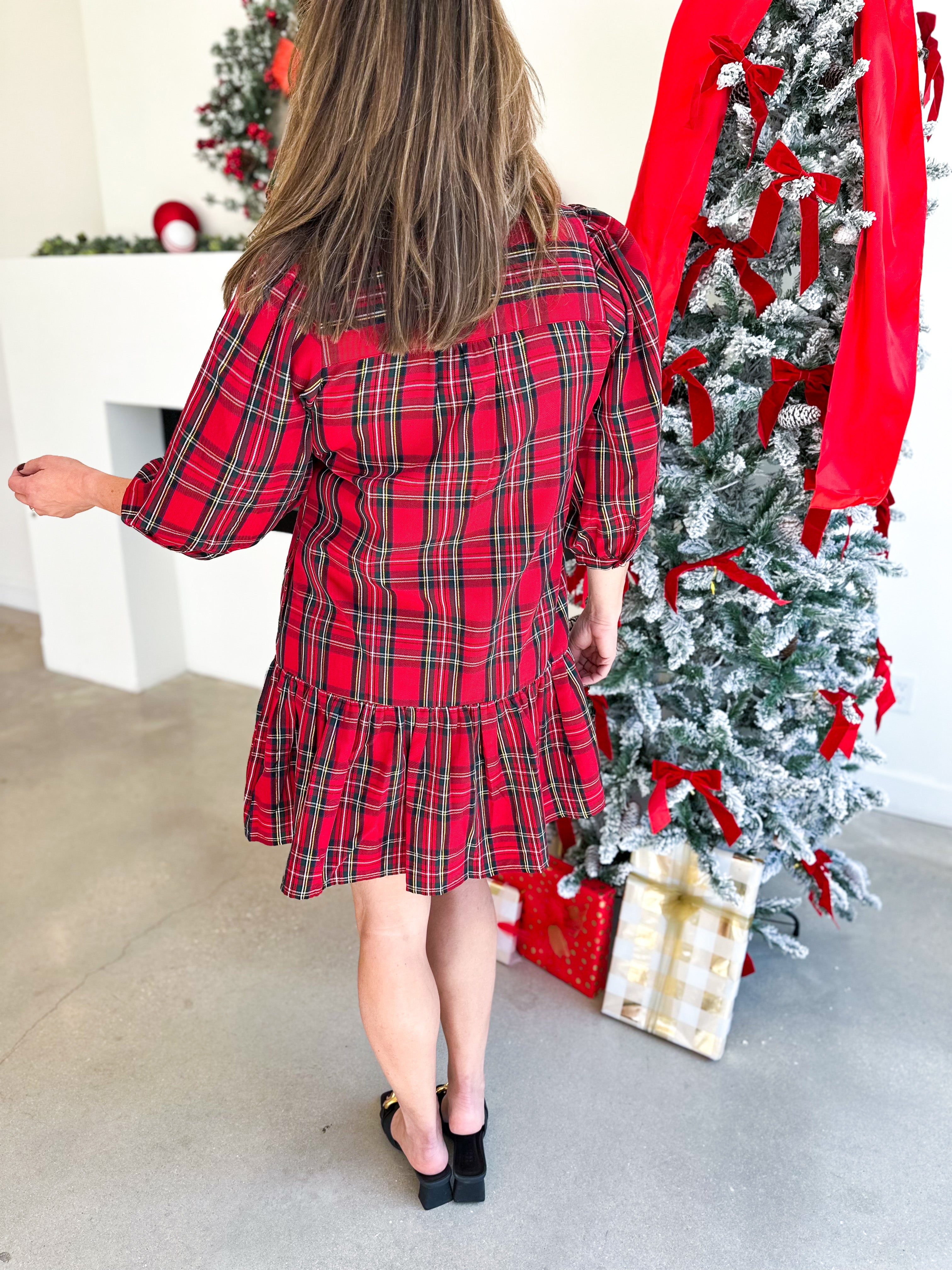 Mary Square - Naomi Red Plaid Mini Dress-510 Mini-MARY SQUARE-July & June Women's Fashion Boutique Located in San Antonio, Texas