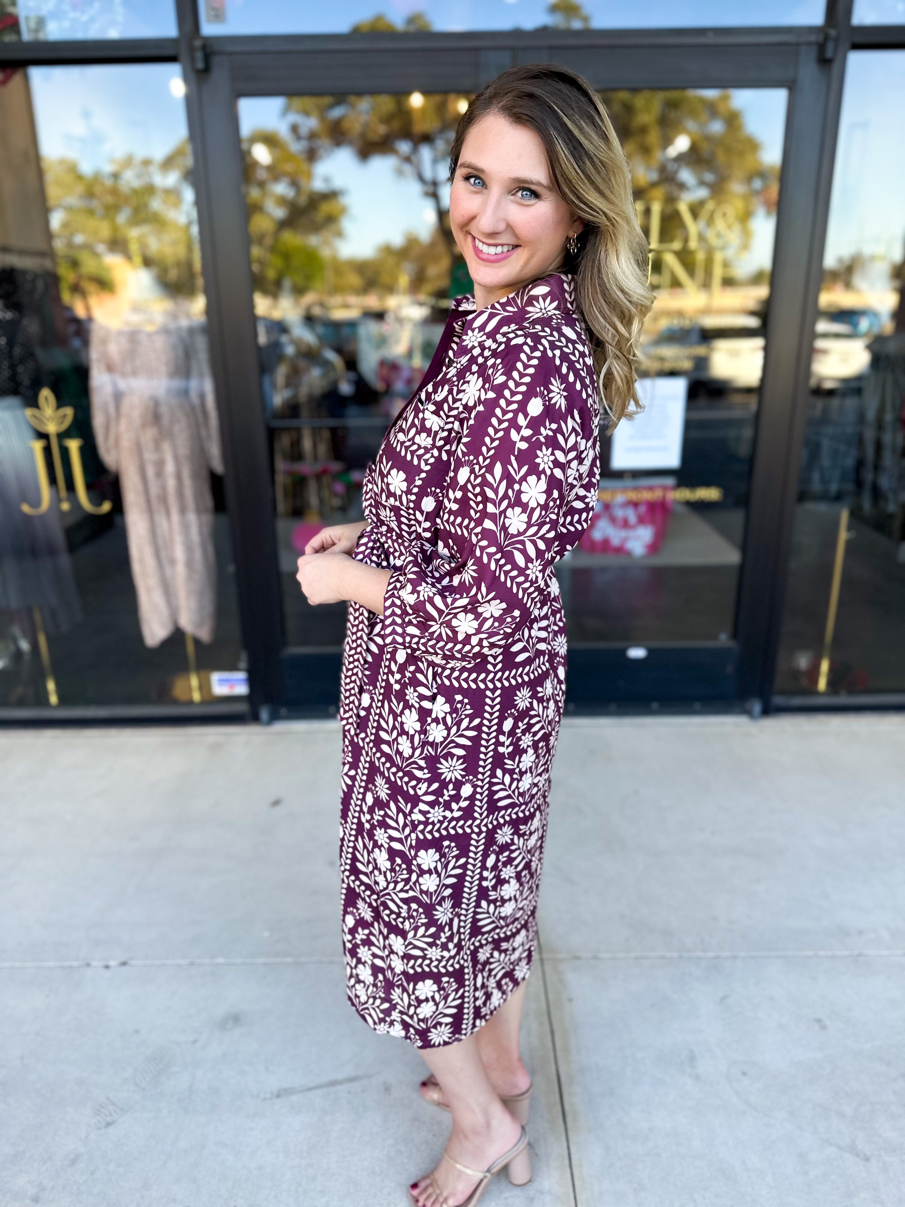 The Wrenlee Wrap Midi Dress - Wine-500 Midi-POLOGRAM-July & June Women's Fashion Boutique Located in San Antonio, Texas