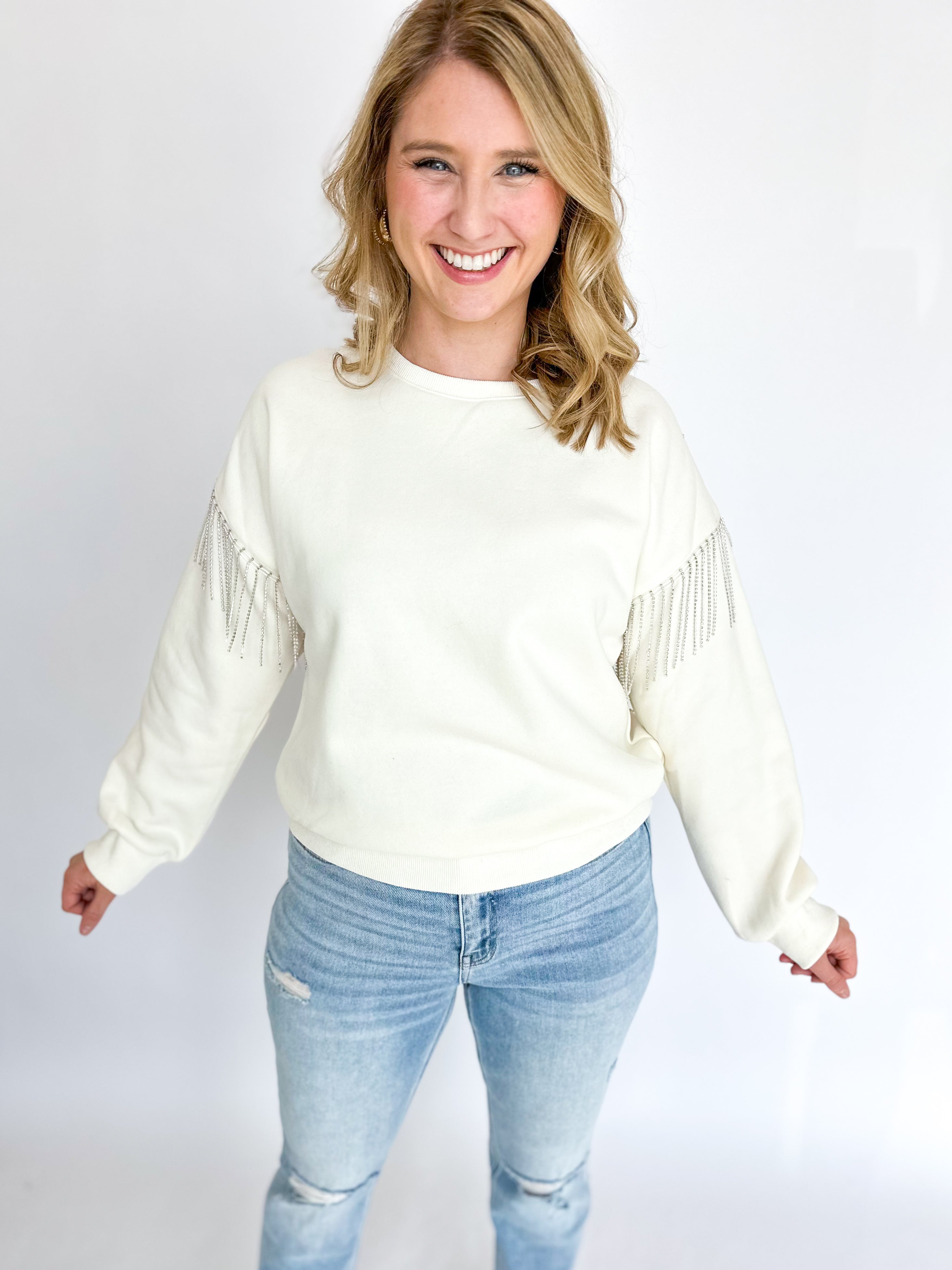 All Glam Pullover - White-230 Sweaters/Cardis-SKIES ARE BLUE-July & June Women's Fashion Boutique Located in San Antonio, Texas