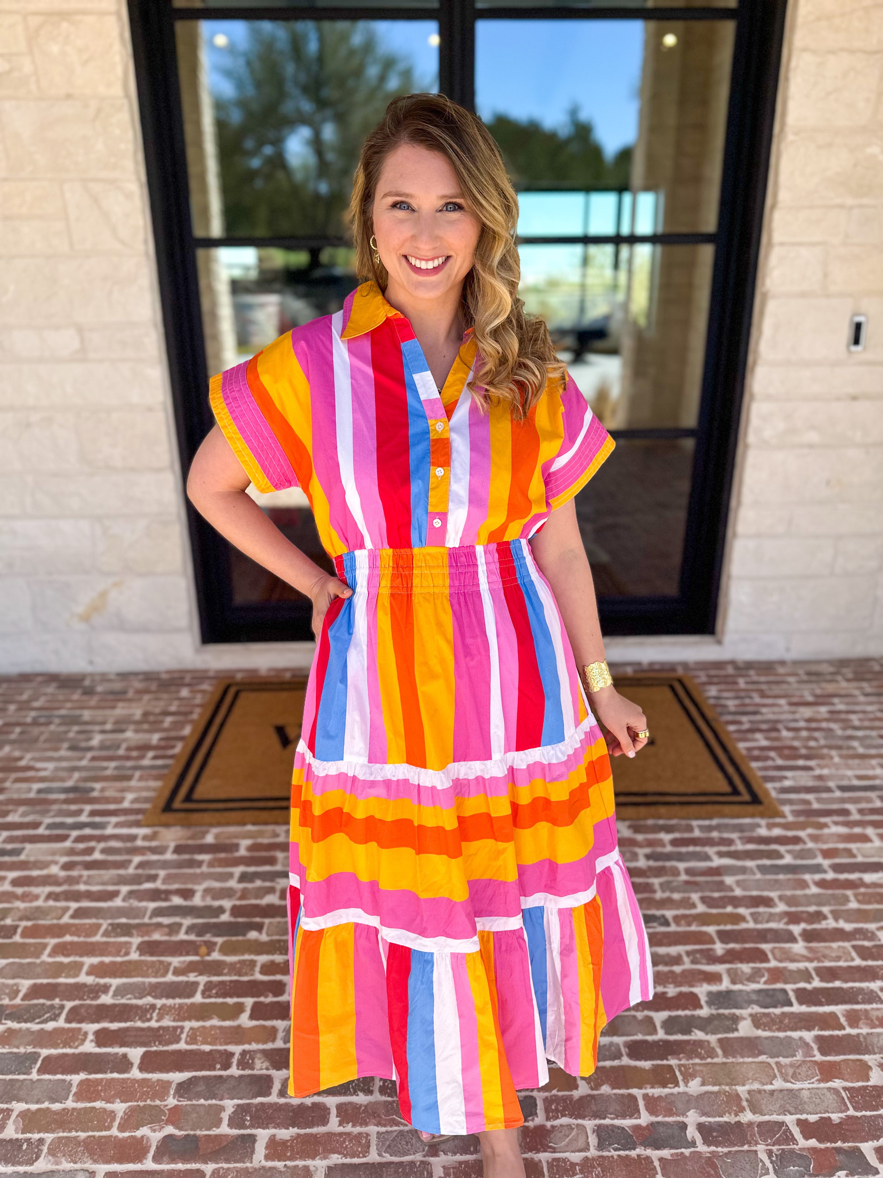 THML - Party Stripe Midi Dress-500 Midi-THML-July & June Women's Fashion Boutique Located in San Antonio, Texas