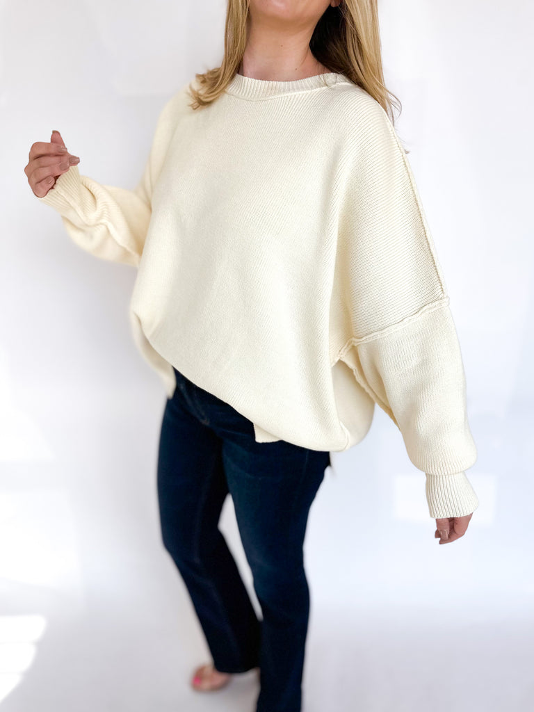 Cozy Oversized Sweater- Cream-230 Sweaters/Cardis-ENTRO-July & June Women's Fashion Boutique Located in San Antonio, Texas