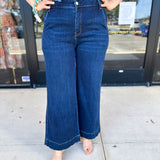 Vervet - Dark High Rise Trouser Wide Leg Jeans-400 Pants-VEVERT BY FLYING MONKEY-July & June Women's Fashion Boutique Located in San Antonio, Texas