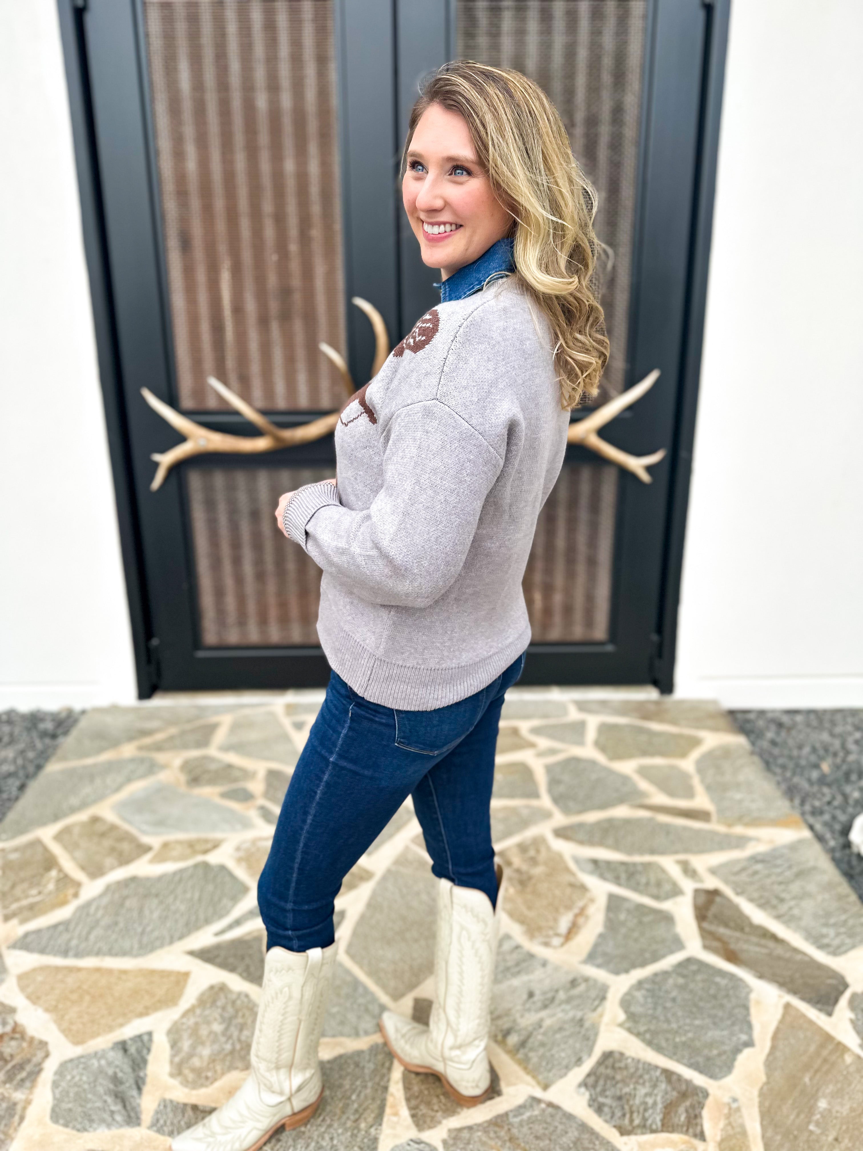 THML - Grey Horse Sweater-230 Sweaters/Cardis-THML-July & June Women's Fashion Boutique Located in San Antonio, Texas