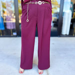 Wide Leg Trousers - Wine-400 Pants-SKIES ARE BLUE-July & June Women's Fashion Boutique Located in San Antonio, Texas