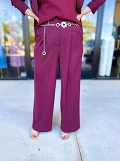 Wide Leg Trousers - Wine-400 Pants-SKIES ARE BLUE-July & June Women's Fashion Boutique Located in San Antonio, Texas