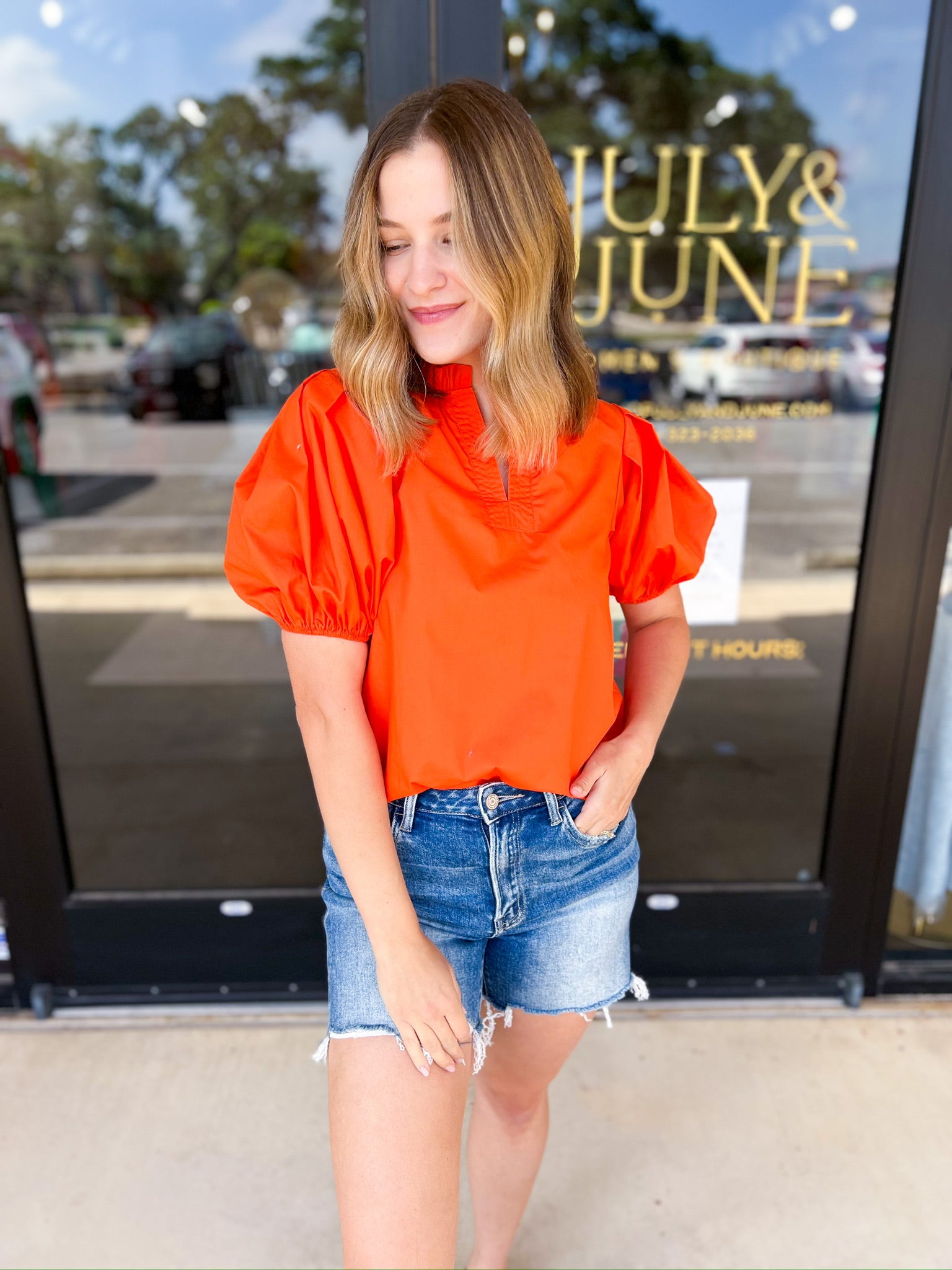 Orange Crush Blouse-200 Fashion Blouses-PINCH-July & June Women's Fashion Boutique Located in San Antonio, Texas