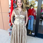 Champagne Collard Midi Dress-500 Midi-ENTRO-July & June Women's Fashion Boutique Located in San Antonio, Texas