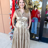 Champagne Collard Midi Dress-500 Midi-ENTRO-July & June Women's Fashion Boutique Located in San Antonio, Texas