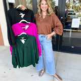 Everyday Comfy Long Sleeve - Black-210 Casual Blouses-JODIFL-July & June Women's Fashion Boutique Located in San Antonio, Texas