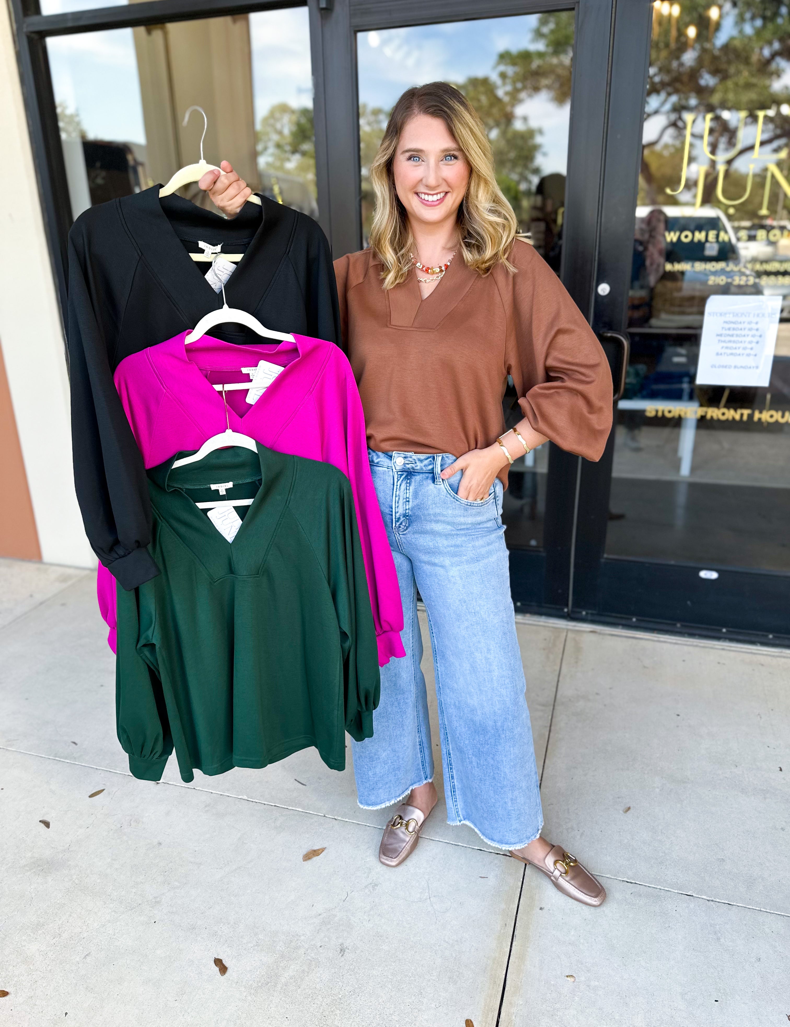 Everyday Comfy Long Sleeve - Black-210 Casual Blouses-JODIFL-July & June Women's Fashion Boutique Located in San Antonio, Texas