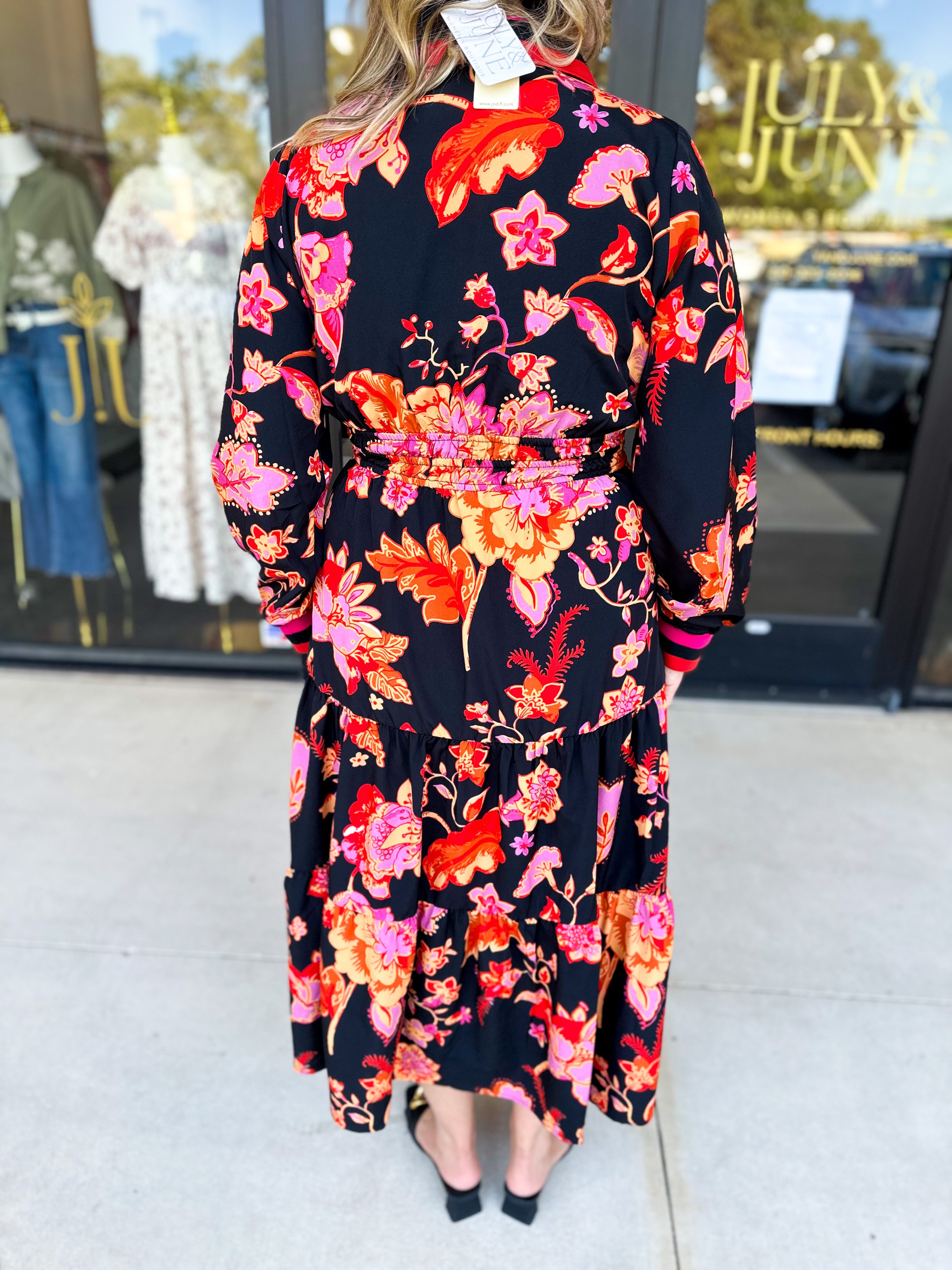 Bold Paisley Floral Print Midi Dress-500 Midi-JODIFL-July & June Women's Fashion Boutique Located in San Antonio, Texas