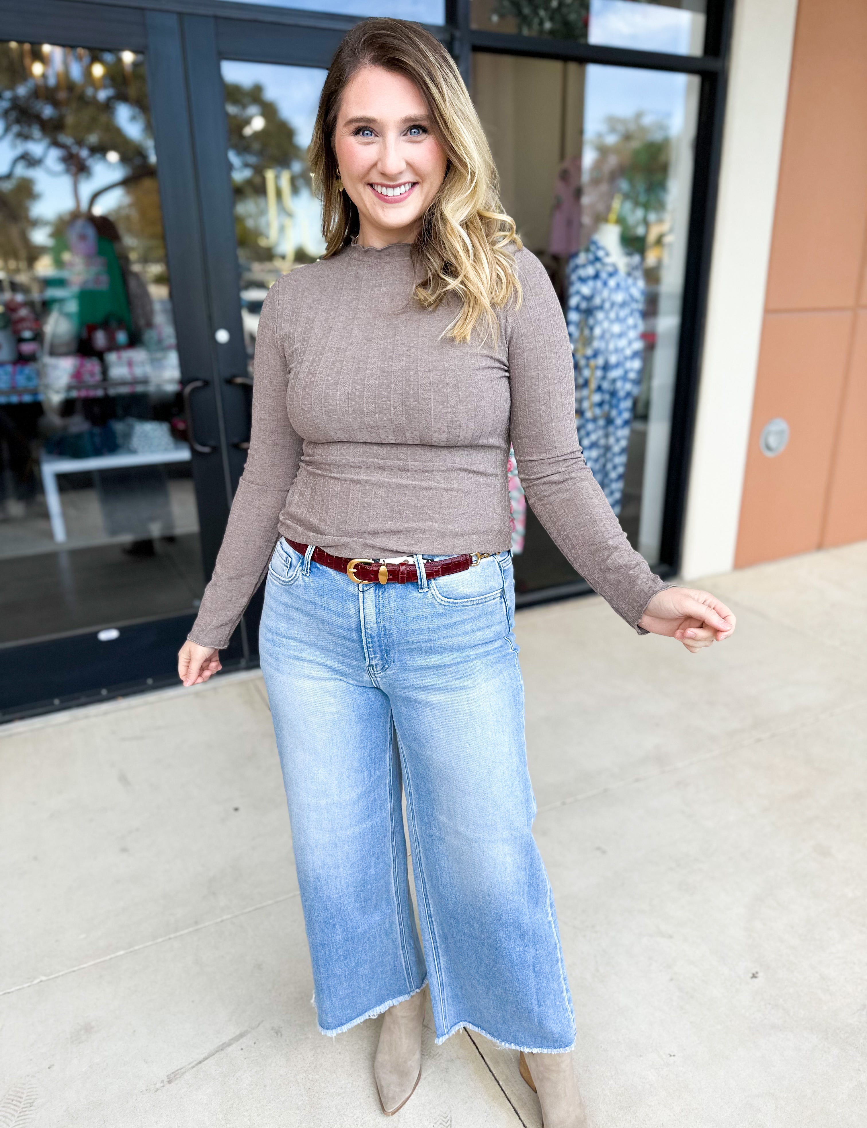 Kinsley Long Sleeve - Taupe-210 Casual Blouses-POLOGRAM-July & June Women's Fashion Boutique Located in San Antonio, Texas