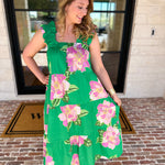 THML - Kelly Green Floral Tiered Midi Dress-500 Midi-THML-July & June Women's Fashion Boutique Located in San Antonio, Texas