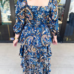 Blue Paisley Midi Dress-500 Midi-SKIES ARE BLUE-July & June Women's Fashion Boutique Located in San Antonio, Texas