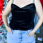 Velvet & Rhinestone Cami-200 Fashion Blouses-SKIES ARE BLUE-July & June Women's Fashion Boutique Located in San Antonio, Texas