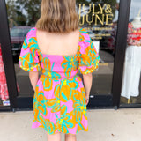 Bold Print Pink & Orange Mini Dress-510 Mini-PEACH LOVE-July & June Women's Fashion Boutique Located in San Antonio, Texas