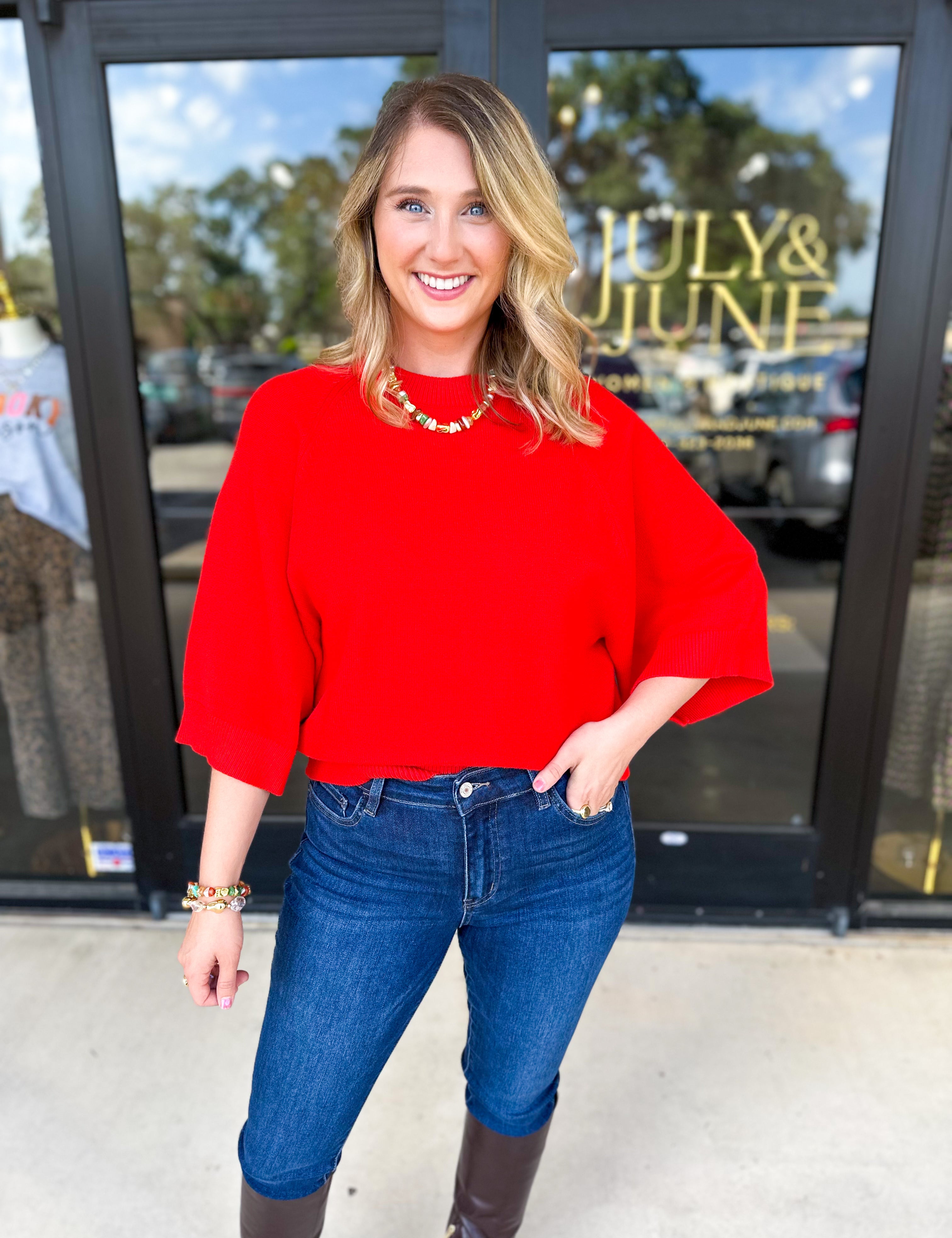 The Eva Sweater - Red-200 Fashion Blouses-JODIFL-July & June Women's Fashion Boutique Located in San Antonio, Texas