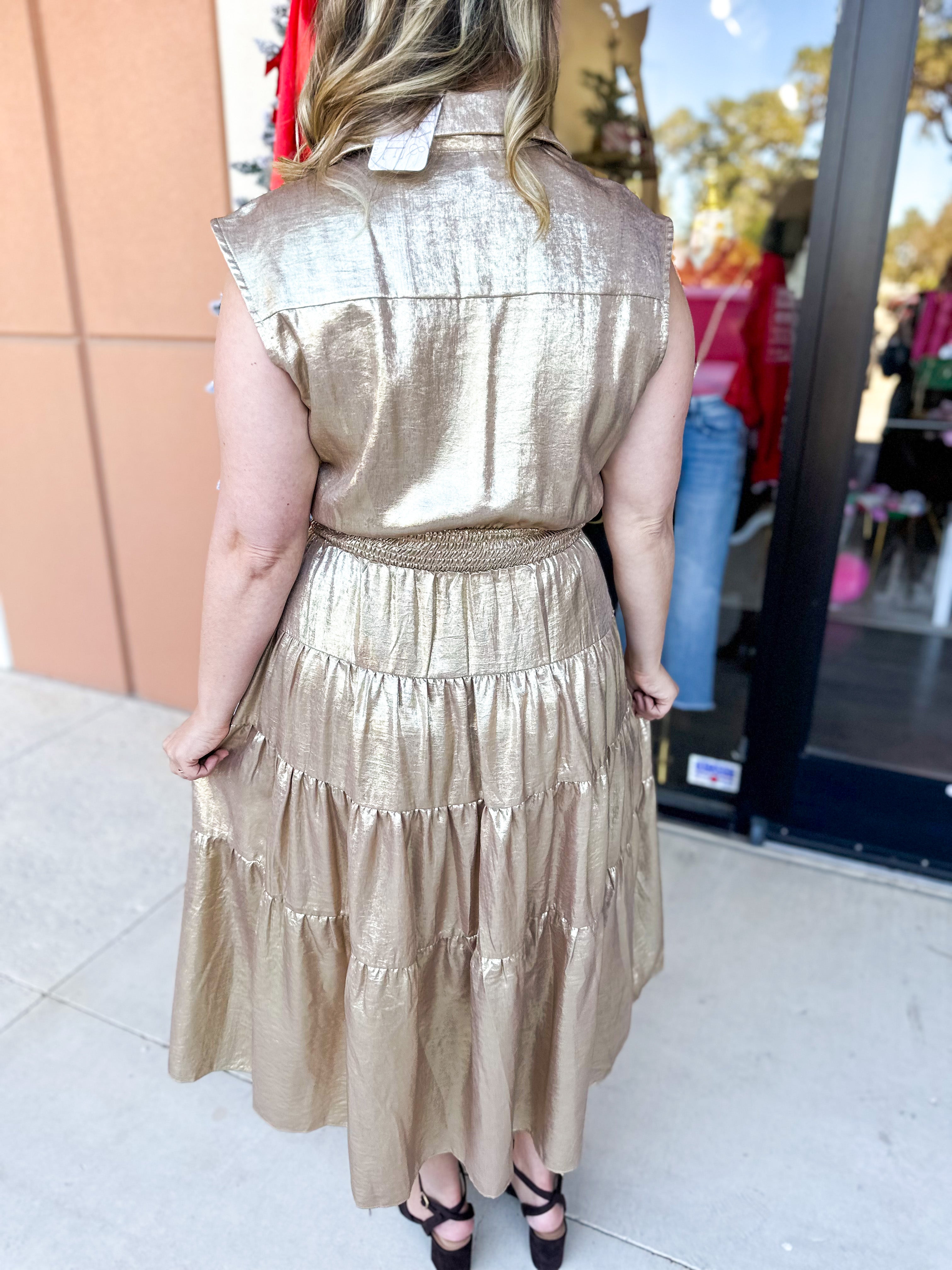 Champagne Collard Midi Dress-500 Midi-ENTRO-July & June Women's Fashion Boutique Located in San Antonio, Texas