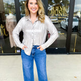 Shimmer Button Down Blouse - Silver Mist-200 Fashion Blouses-ALLIE ROSE-July & June Women's Fashion Boutique Located in San Antonio, Texas