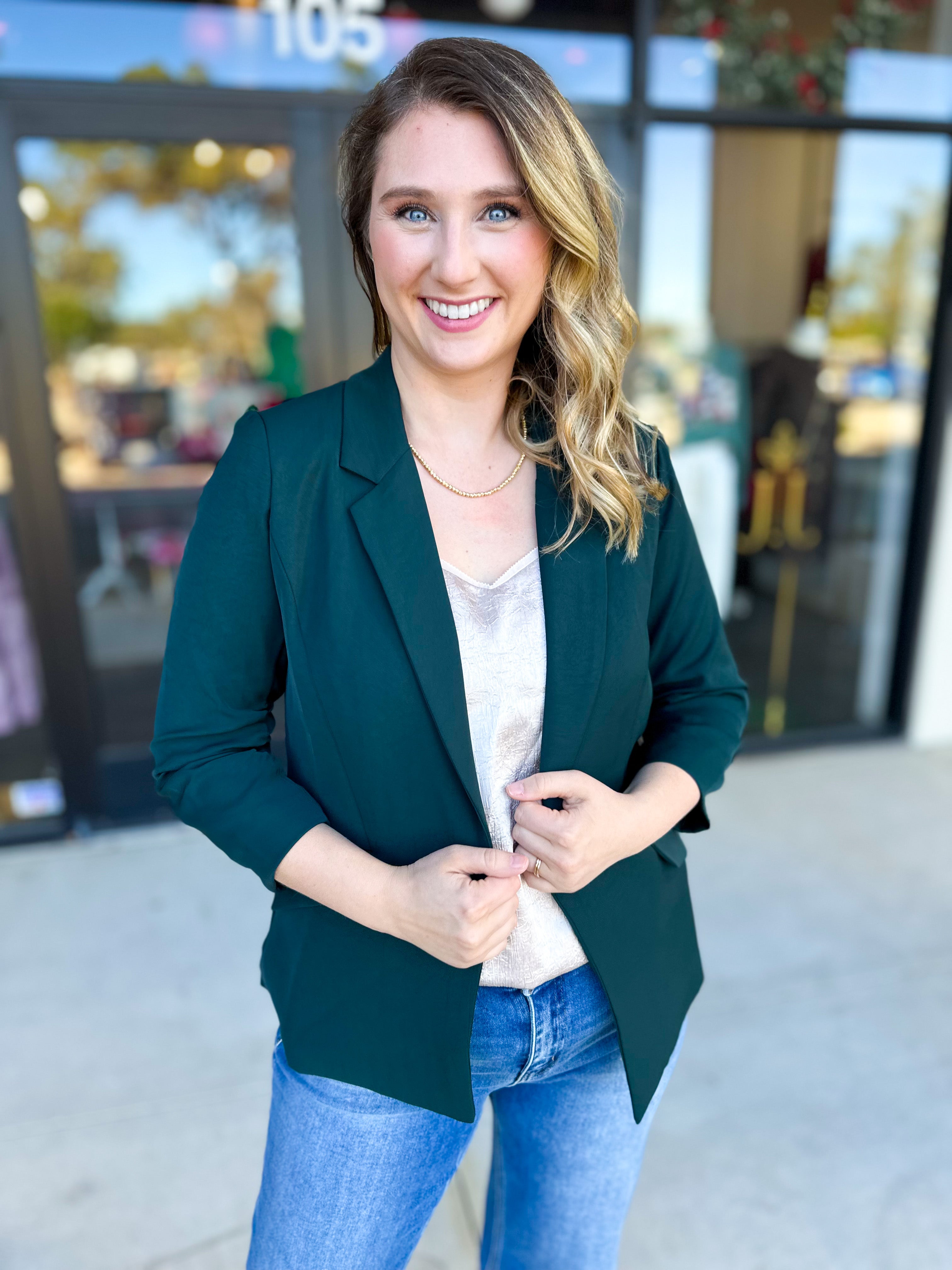 The Blair Blazer - Forrest-600 Outerwear-SKIES ARE BLUE-July & June Women's Fashion Boutique Located in San Antonio, Texas