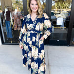 Fall Meadows Midi Dress - Midnight Blue-500 Midi-ENTRO-July & June Women's Fashion Boutique Located in San Antonio, Texas