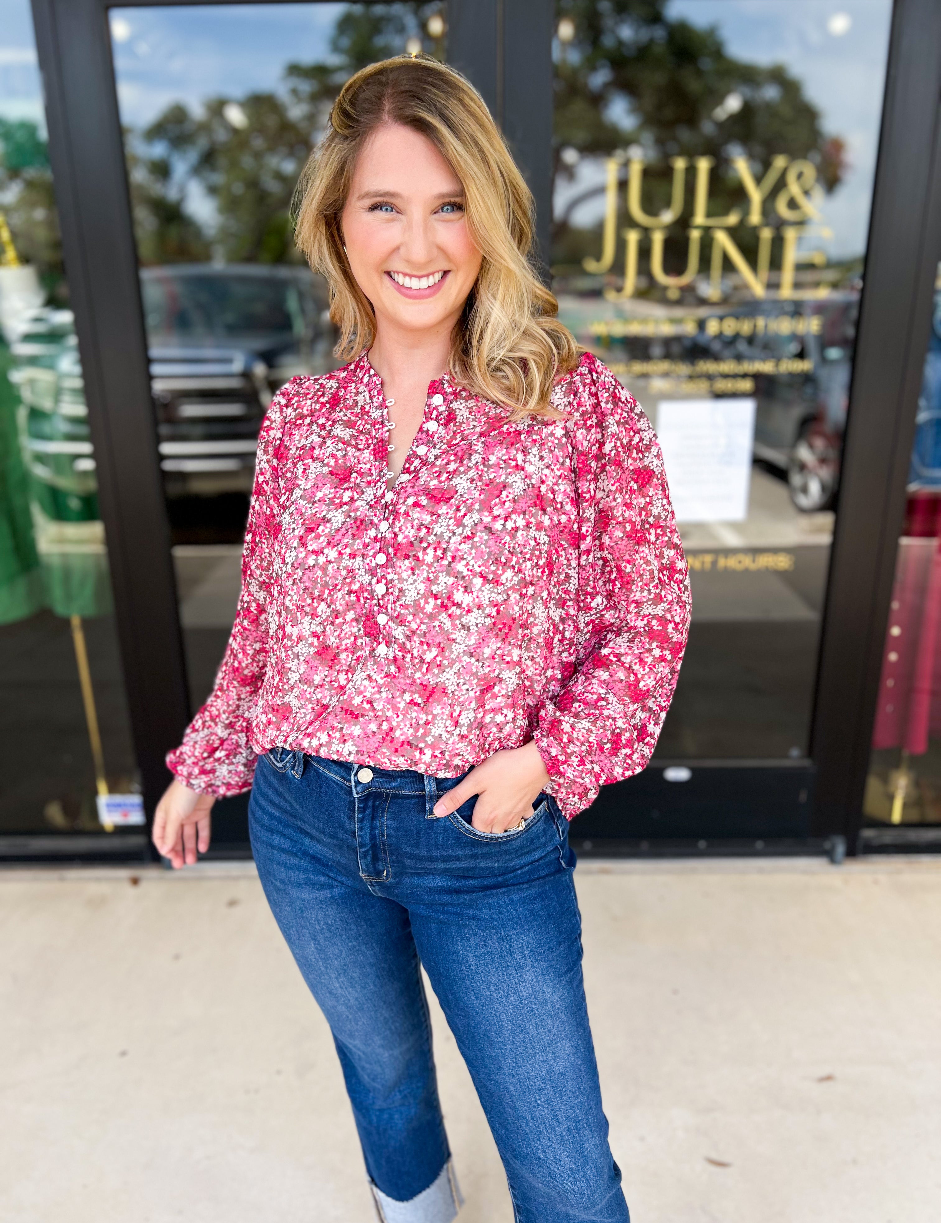 Mary Square - Brianna Pink Blouse-200 Fashion Blouses-MARY SQUARE-July & June Women's Fashion Boutique Located in San Antonio, Texas