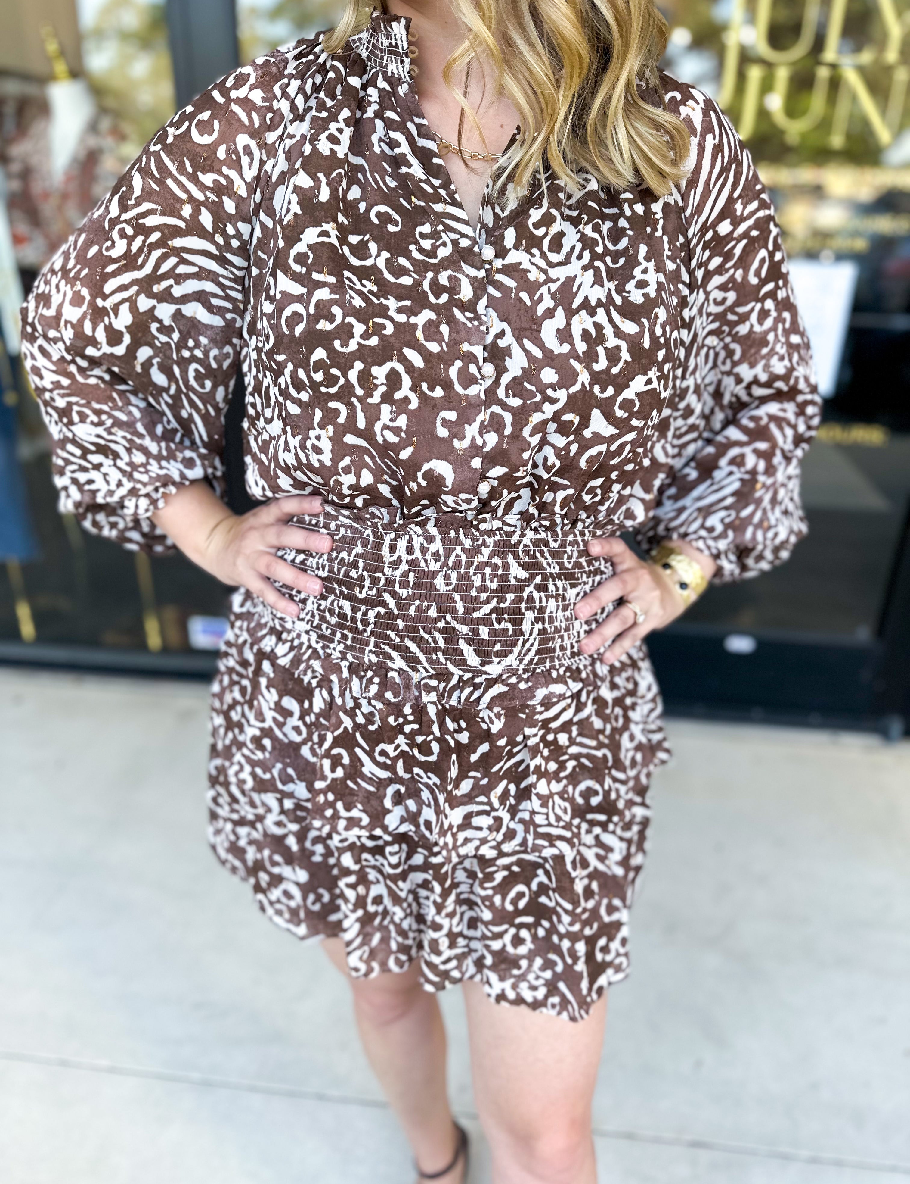Brown Leopard Mini Dress-510 Mini-FATE-July & June Women's Fashion Boutique Located in San Antonio, Texas