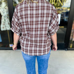 Brown Flannel Blouse-200 Fashion Blouses-POLOGRAM-July & June Women's Fashion Boutique Located in San Antonio, Texas