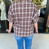 Brown Flannel Blouse-200 Fashion Blouses-POLOGRAM-July & June Women's Fashion Boutique Located in San Antonio, Texas