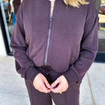 Soft Modal Bomber Jacket - Chocolate-300 Athleisure/Lounge-SKIES ARE BLUE-July & June Women's Fashion Boutique Located in San Antonio, Texas