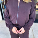 Soft Modal Bomber Jacket - Chocolate-300 Athleisure/Lounge-SKIES ARE BLUE-July & June Women's Fashion Boutique Located in San Antonio, Texas