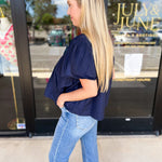 Navy Flutter Blouse-200 Fashion Blouses-PINCH-July & June Women's Fashion Boutique Located in San Antonio, Texas