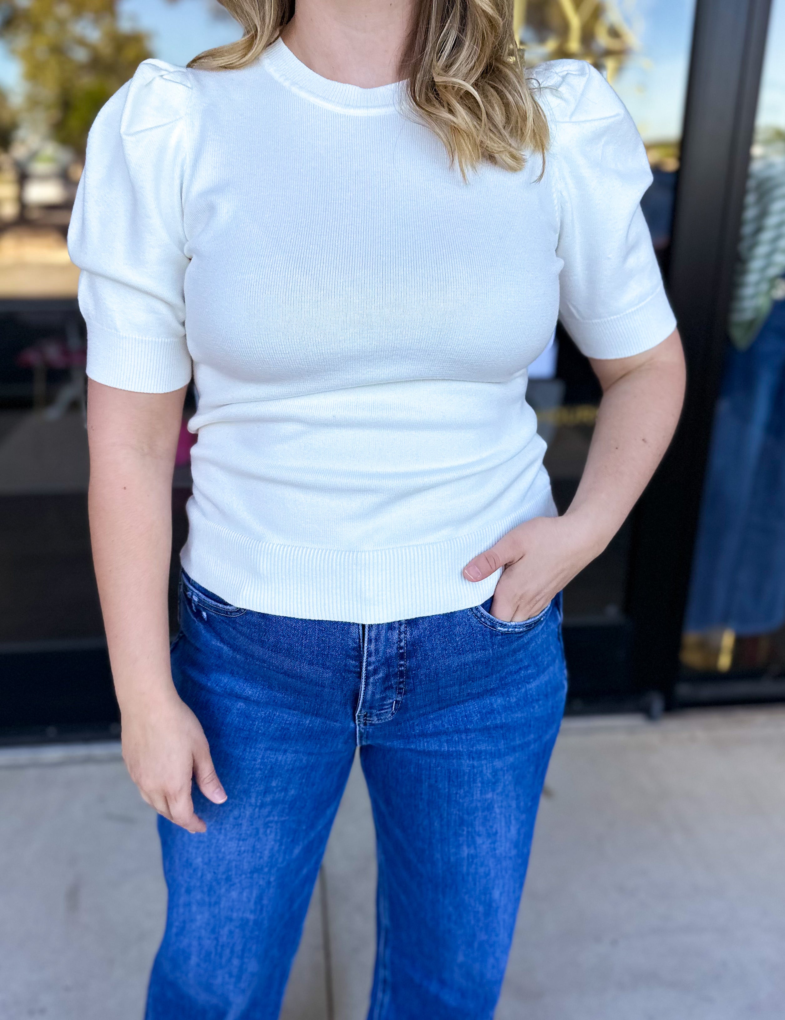 Pink Friday Doorbuster - Chic Short Sleeve Sweater Top - Ivory - ONLINE-PINK FRIDAY DOORBUSTERS-ZENANA-July & June Women's Fashion Boutique Located in San Antonio, Texas