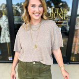 The Ella Knit Sweater Top - Mocha-230 Sweaters/Cardis-JODIFL-July & June Women's Fashion Boutique Located in San Antonio, Texas
