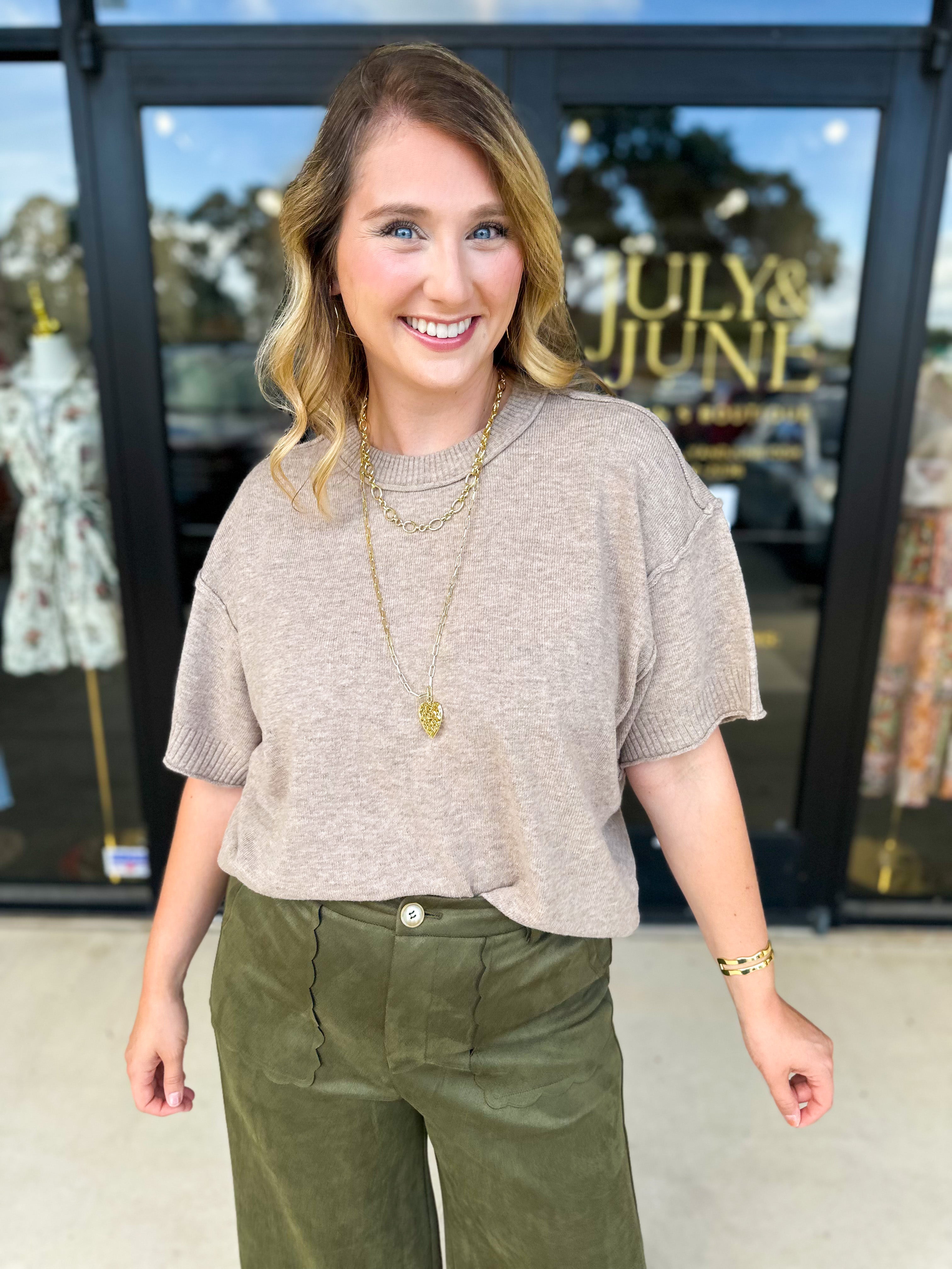 The Ella Knit Sweater Top - Mocha-230 Sweaters/Cardis-JODIFL-July & June Women's Fashion Boutique Located in San Antonio, Texas
