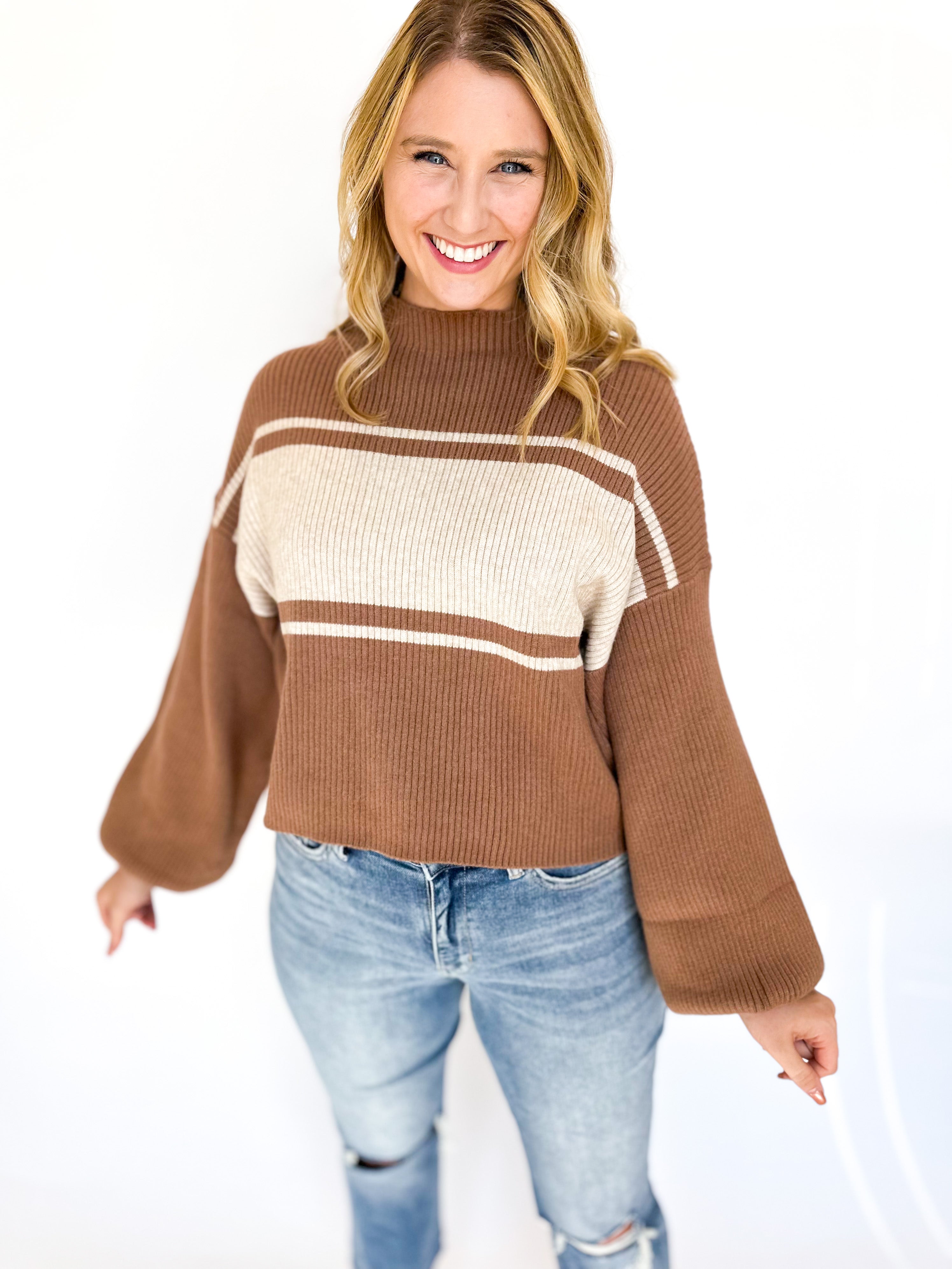 Striped Cozy Sweater- Brown & Taupe-230 Sweaters/Cardis-GILLI CLOTHING-July & June Women's Fashion Boutique Located in San Antonio, Texas