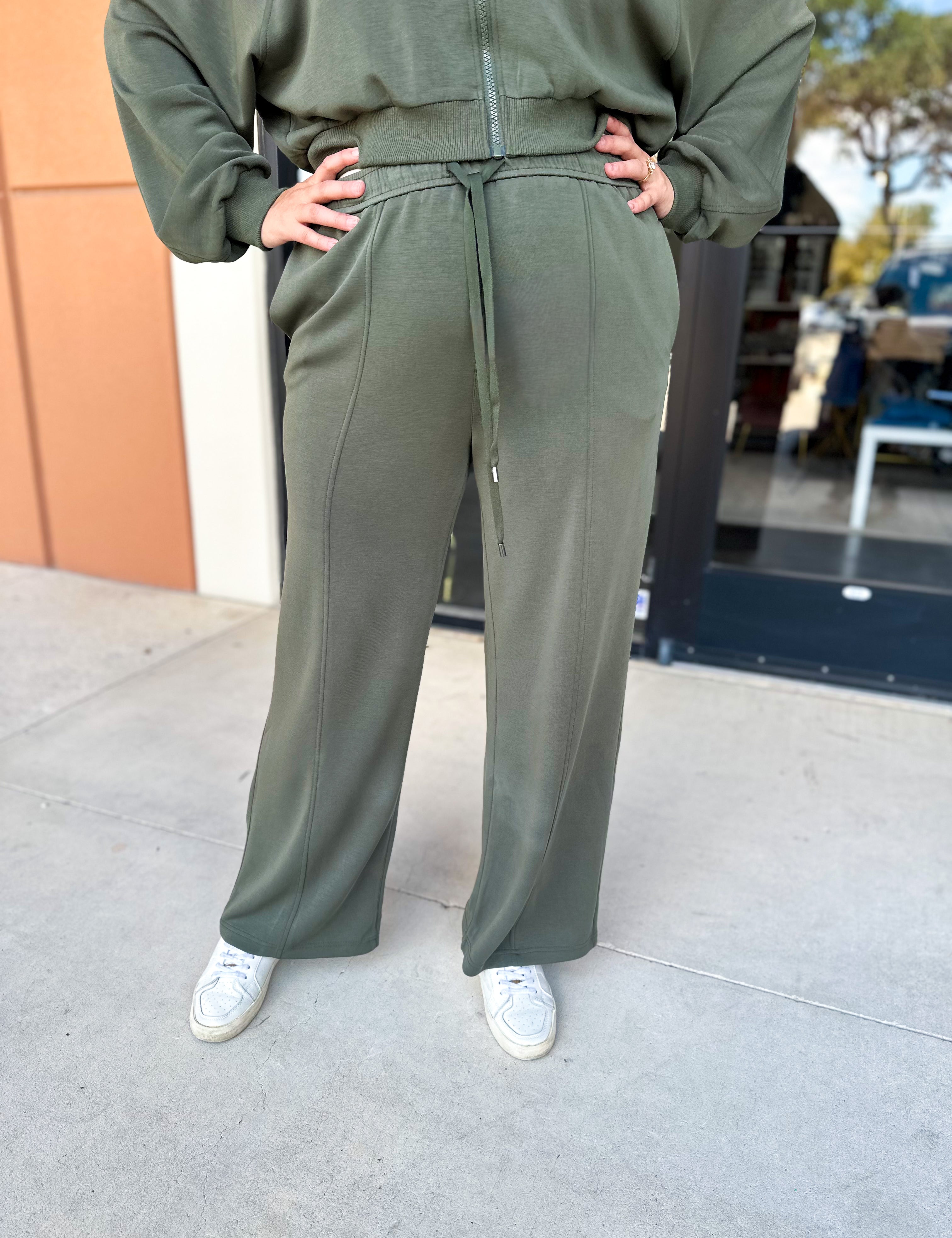 Soft Modal Lounge Pants - Dark Olive-300 Athleisure/Lounge-SKIES ARE BLUE-July & June Women's Fashion Boutique Located in San Antonio, Texas