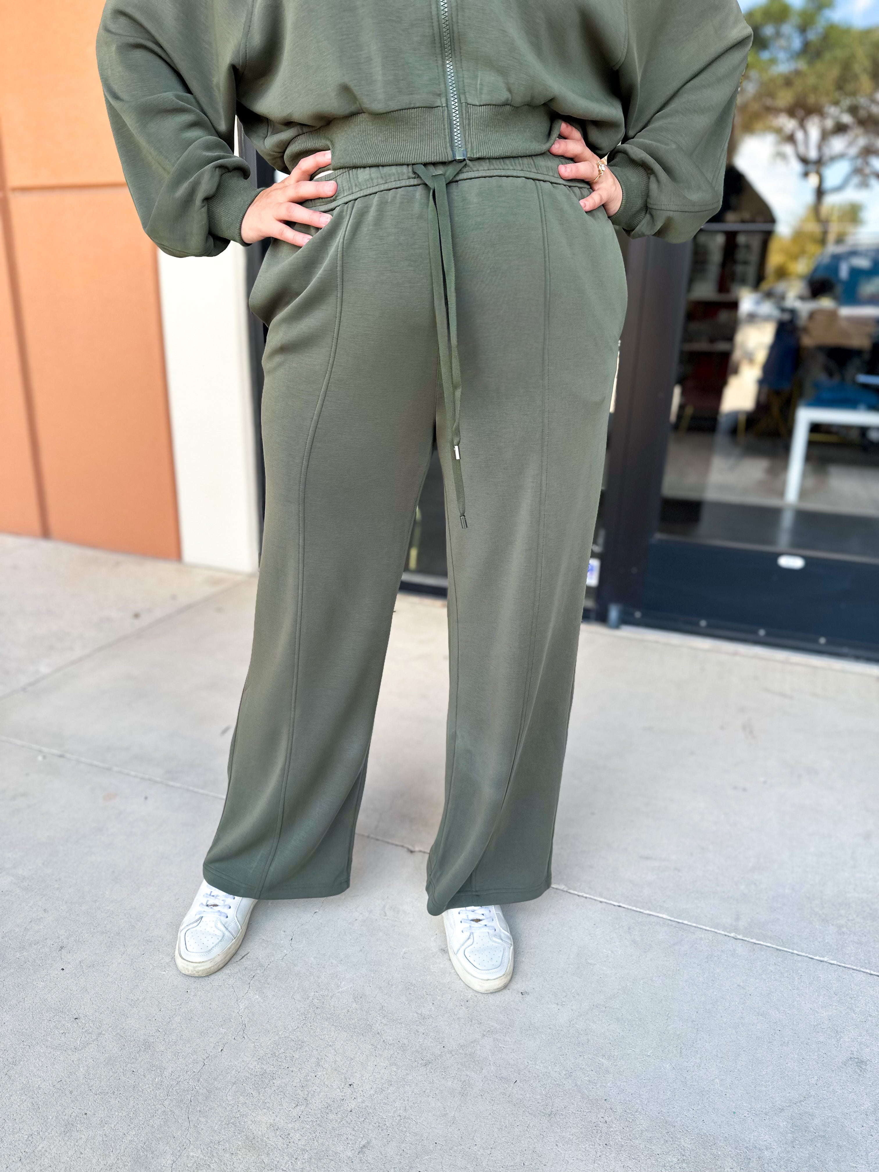 Soft Modal Lounge Pants - Dark Olive-300 Athleisure/Lounge-SKIES ARE BLUE-July & June Women's Fashion Boutique Located in San Antonio, Texas