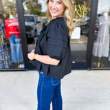 Pleated Black Blouse-200 Fashion Blouses-ENTRO-July & June Women's Fashion Boutique Located in San Antonio, Texas