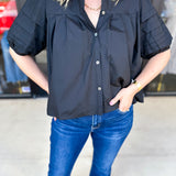 Pleated Black Blouse-200 Fashion Blouses-ENTRO-July & June Women's Fashion Boutique Located in San Antonio, Texas