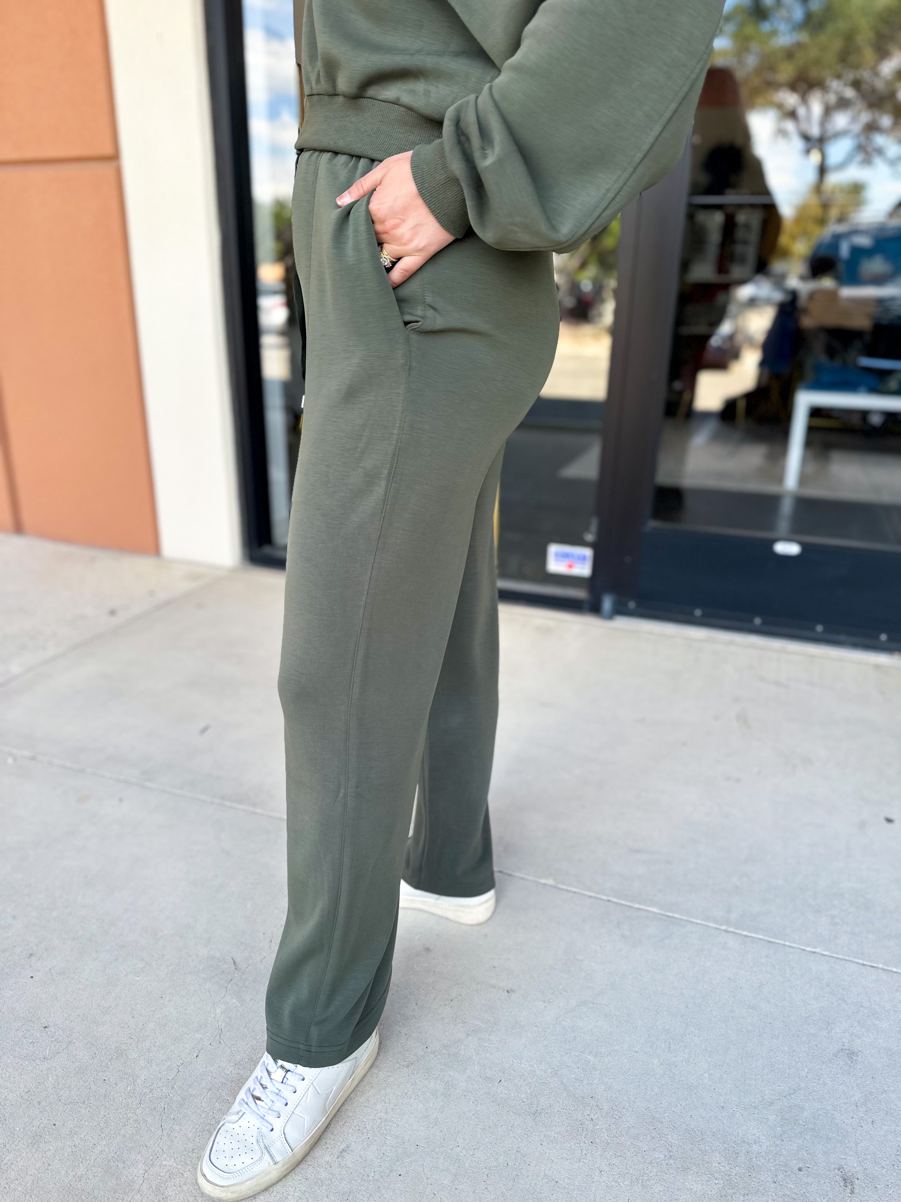 Soft Modal Lounge Pants - Dark Olive-300 Athleisure/Lounge-SKIES ARE BLUE-July & June Women's Fashion Boutique Located in San Antonio, Texas