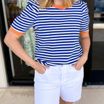 Nautical Comfy Tee - Blue-210 Casual Blouses-ENTRO-July & June Women's Fashion Boutique Located in San Antonio, Texas