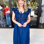 Denim Sweetheart Midi Dress-500 Midi-FATE-July & June Women's Fashion Boutique Located in San Antonio, Texas