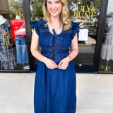 Denim Sweetheart Midi Dress-500 Midi-FATE-July & June Women's Fashion Boutique Located in San Antonio, Texas