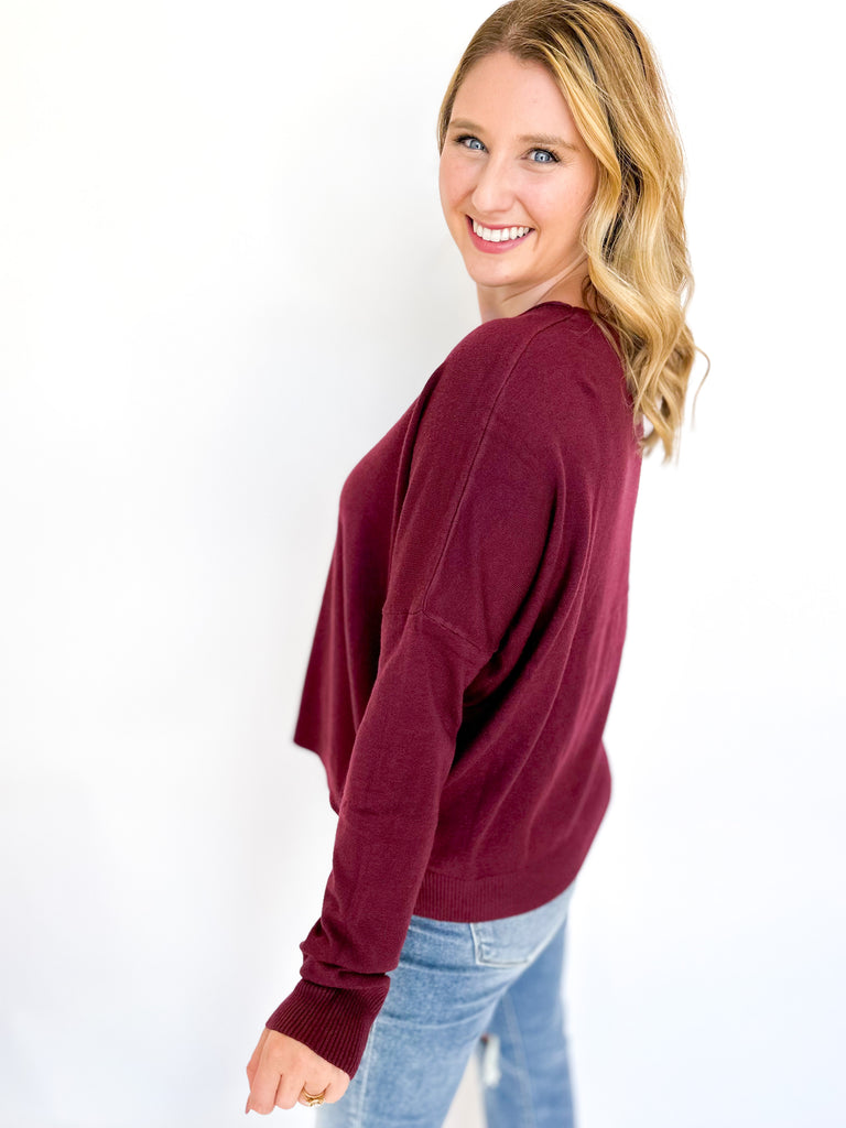 Softest Basic Sweater- Maroon-230 Sweaters/Cardis-&MERCI-July & June Women's Fashion Boutique Located in San Antonio, Texas