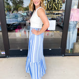 Mary Square - Blue Skylar Midi Skirt-410 Shorts/Skirts-MARY SQUARE-July & June Women's Fashion Boutique Located in San Antonio, Texas