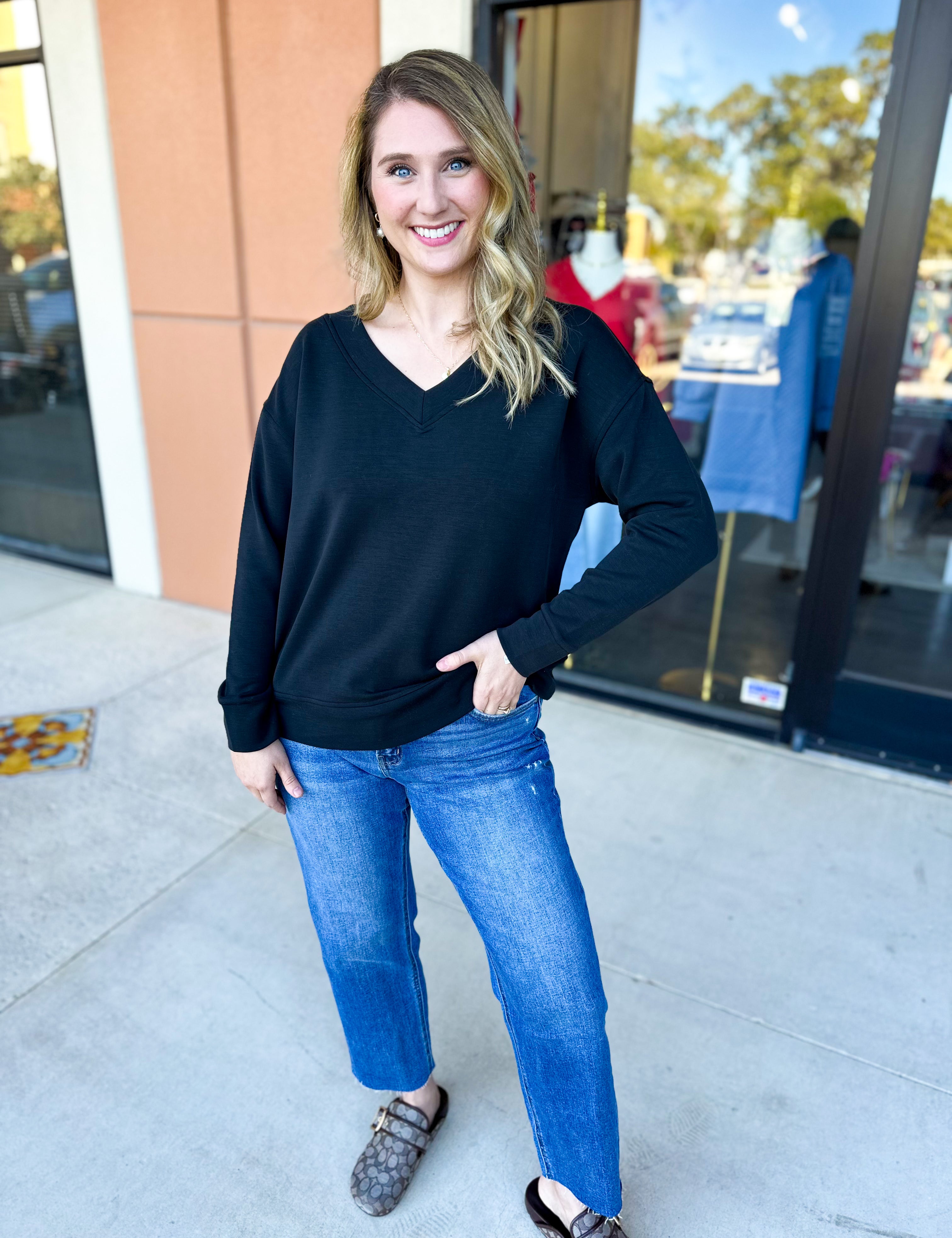 Mary Square - Hazel Long Sleeve - Black-210 Casual Blouses-MARY SQUARE-July & June Women's Fashion Boutique Located in San Antonio, Texas