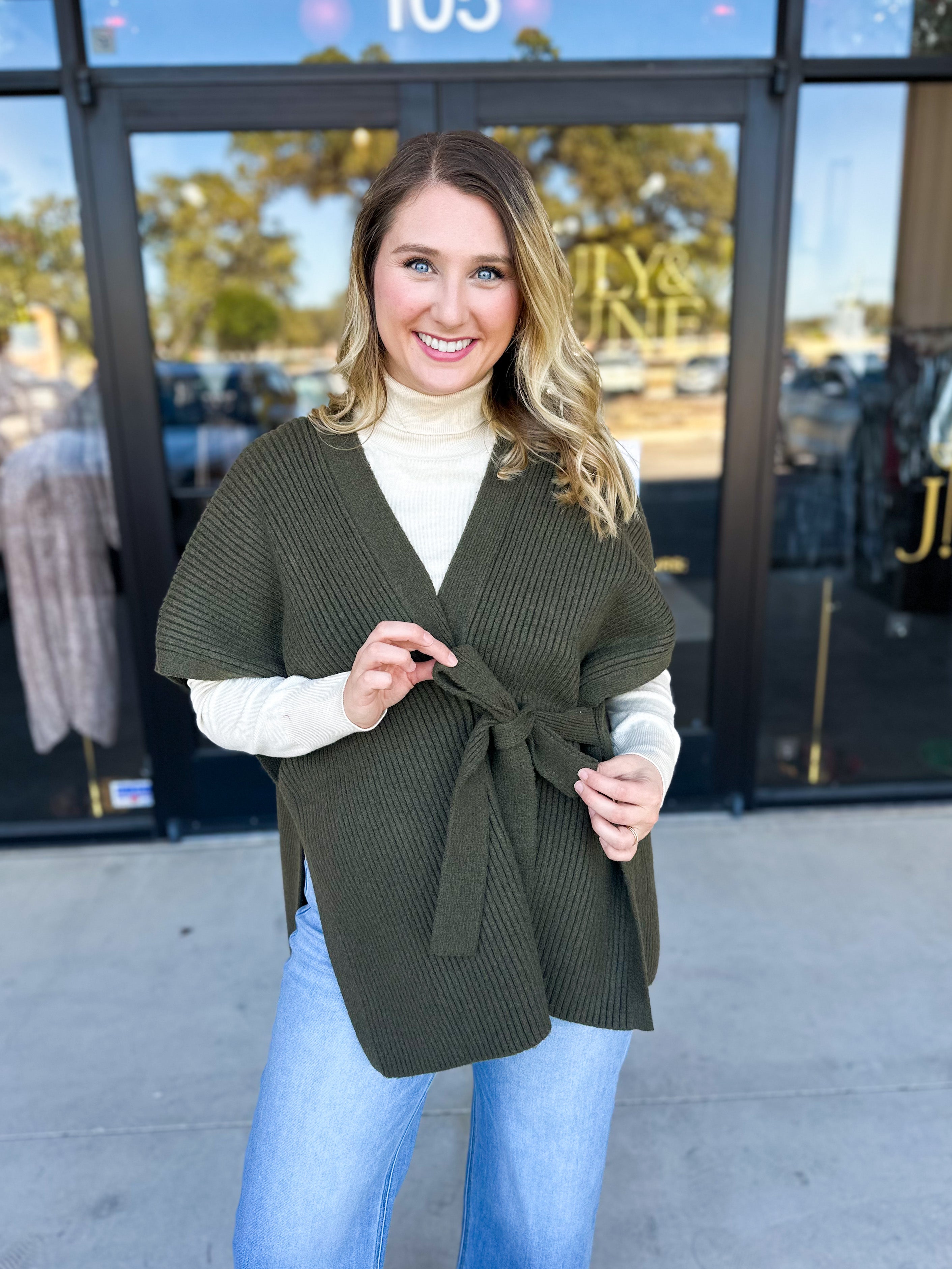 THML - Chic Knit Cardigan Wrap - Green-230 Sweaters/Cardis-THML-July & June Women's Fashion Boutique Located in San Antonio, Texas