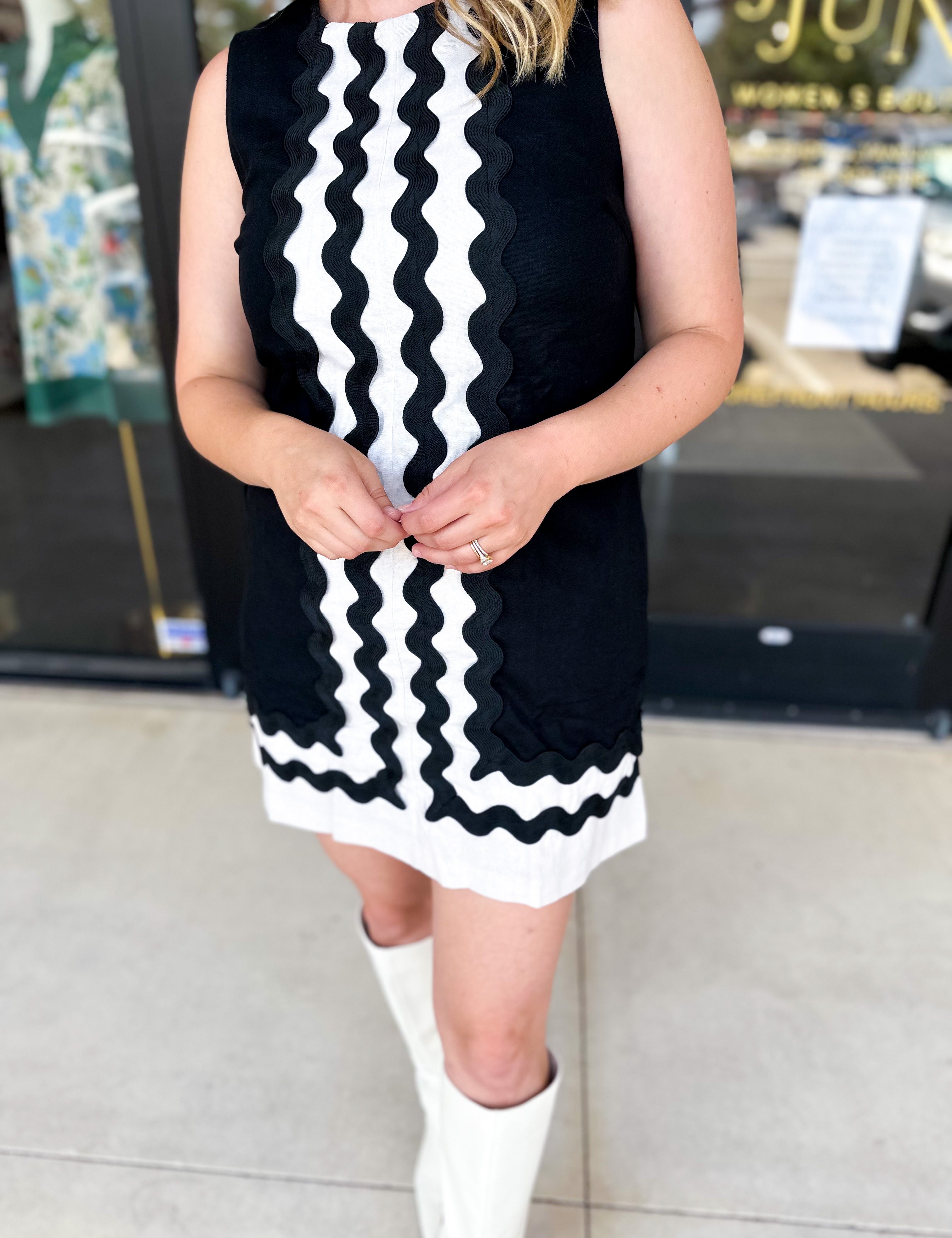 Black Ric Rac Mini Dress-510 Mini-ENTRO-July & June Women's Fashion Boutique Located in San Antonio, Texas